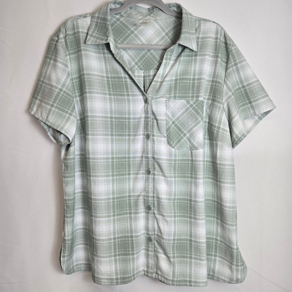 ZeroXposur Short Sleeve‎ Button-Down Tech Shirt, Green White Plaid, XXL, E96321